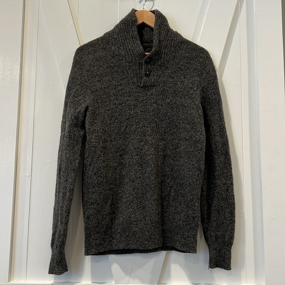 J. Crew 100% Lambs Wool Shawl Collar Marled Grey Sweater Size Medium - Picture 1 of 6